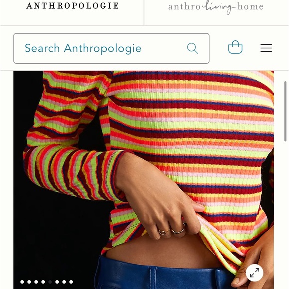 Anthro Maeve Bright Retro Neon Striped Puff Sleeve Turtleneck Top - Picture 9 of 15